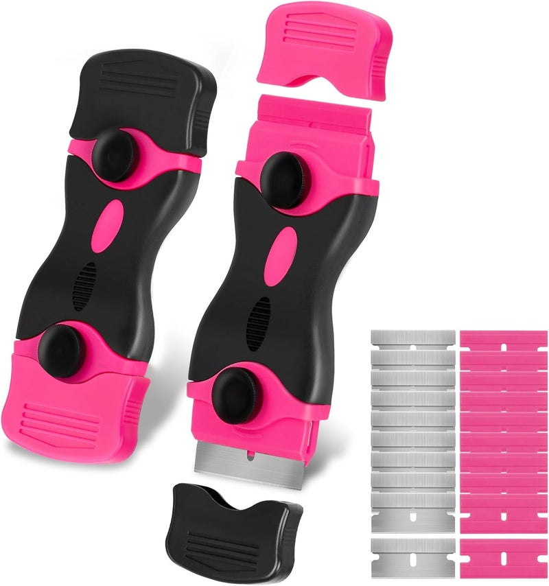 THINKWORK Razor Blade Scraper - Pink Razor Scraper Gift for Women, 2-in-1 Scraper Tool Set with 20Pcs Razor Blades for Removing Window Labels, Decals, Stickers, Glass Stove Top (2 Pack) - Image 1
